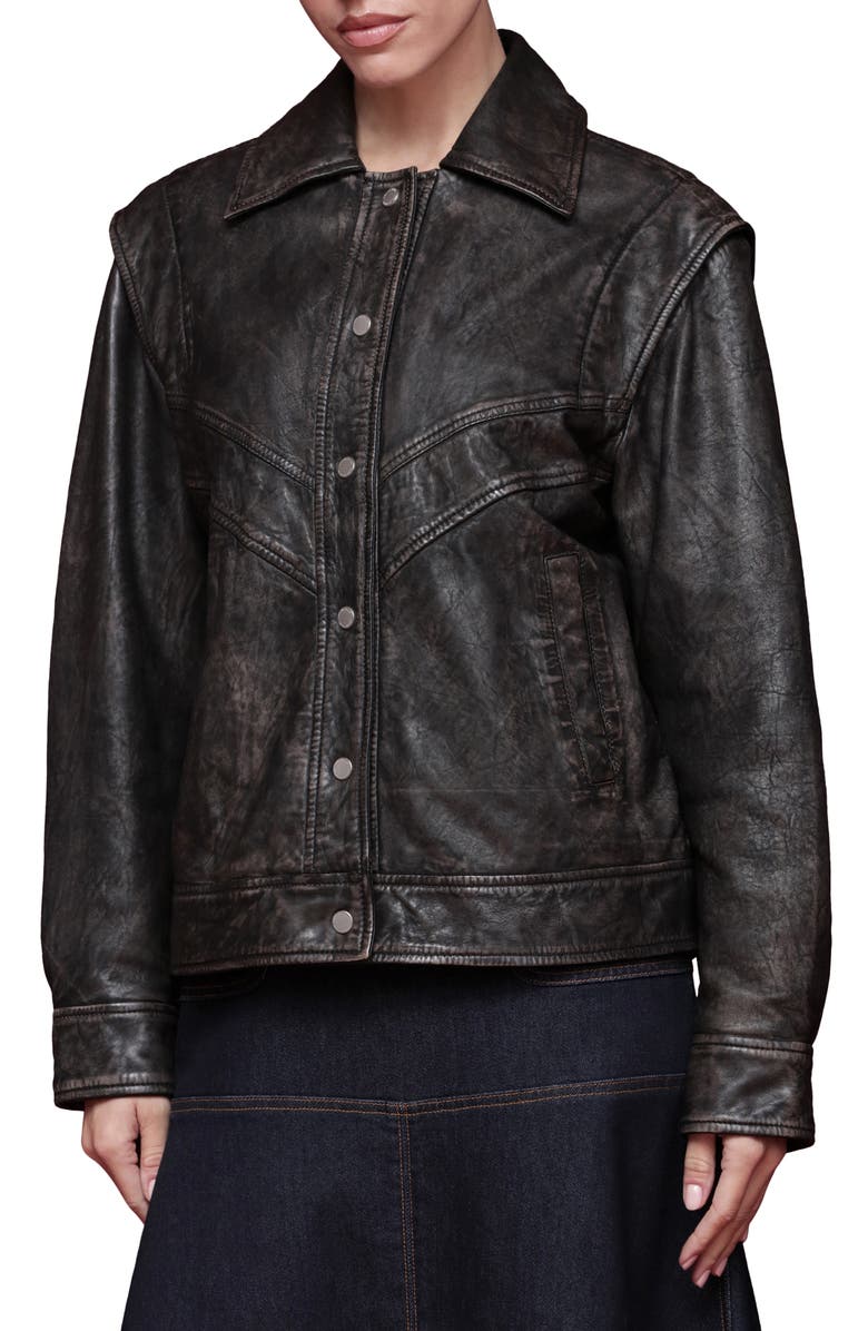 Avec Les Filles Leather Bomber Jacket, Alternate, color, Washed Black
