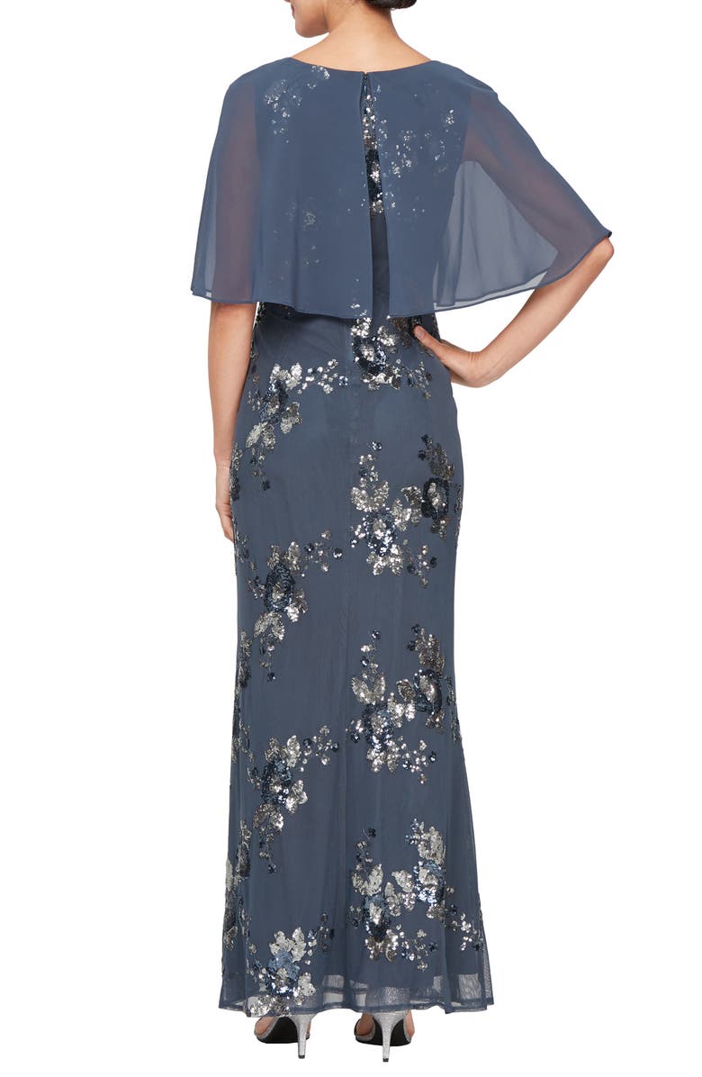 SL FASHIONS Sequin Floral & Chiffon Capelet Gown, Alternate, color, 