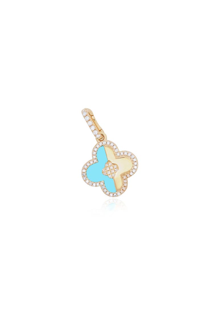Turquoise and Gold Diamond Clover Charm, Main, color, Turquoise