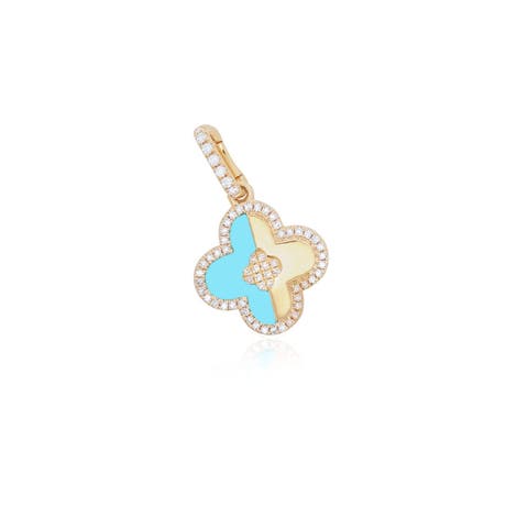 Turquoise and Gold Diamond Clover Charm