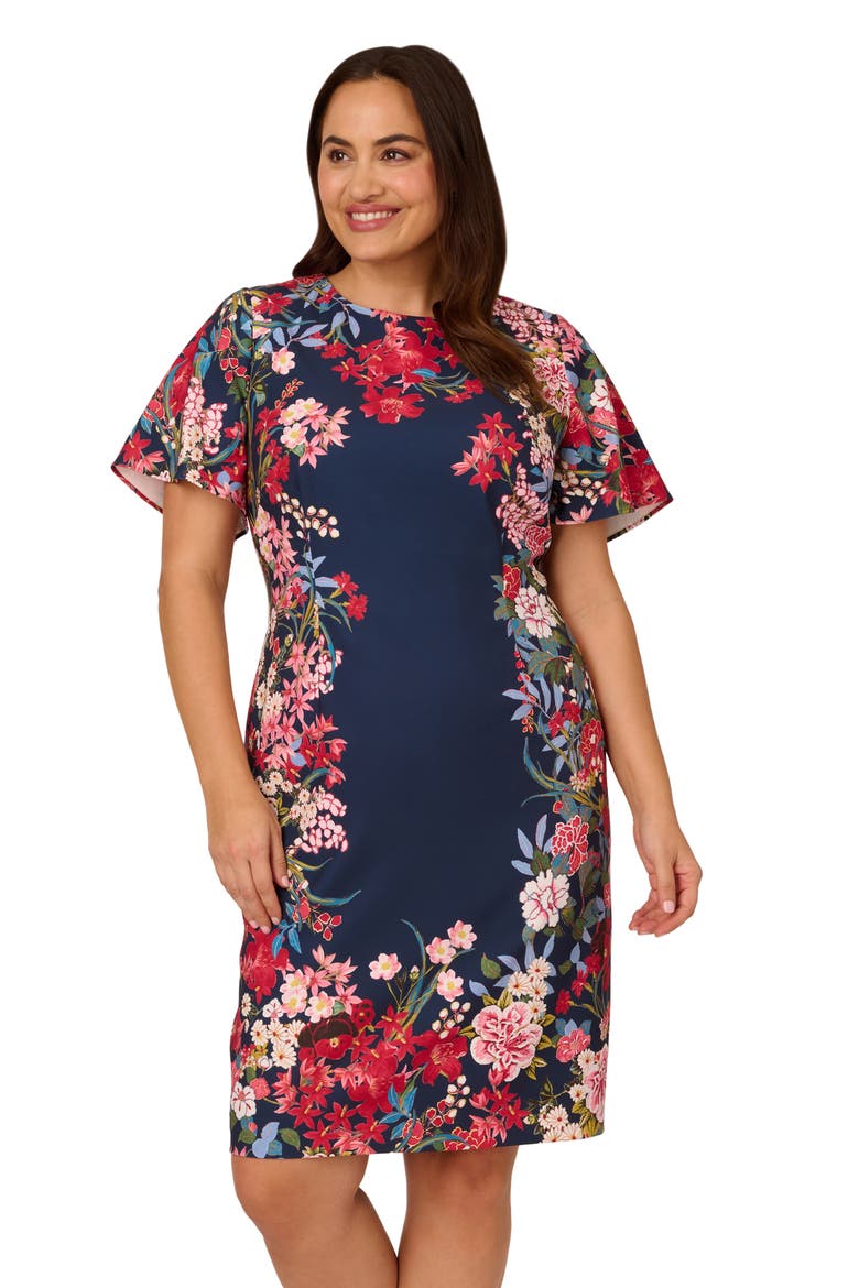 Floral Print Stretch Twill Sheath Dress, Alternate, color, NAVY MULTI