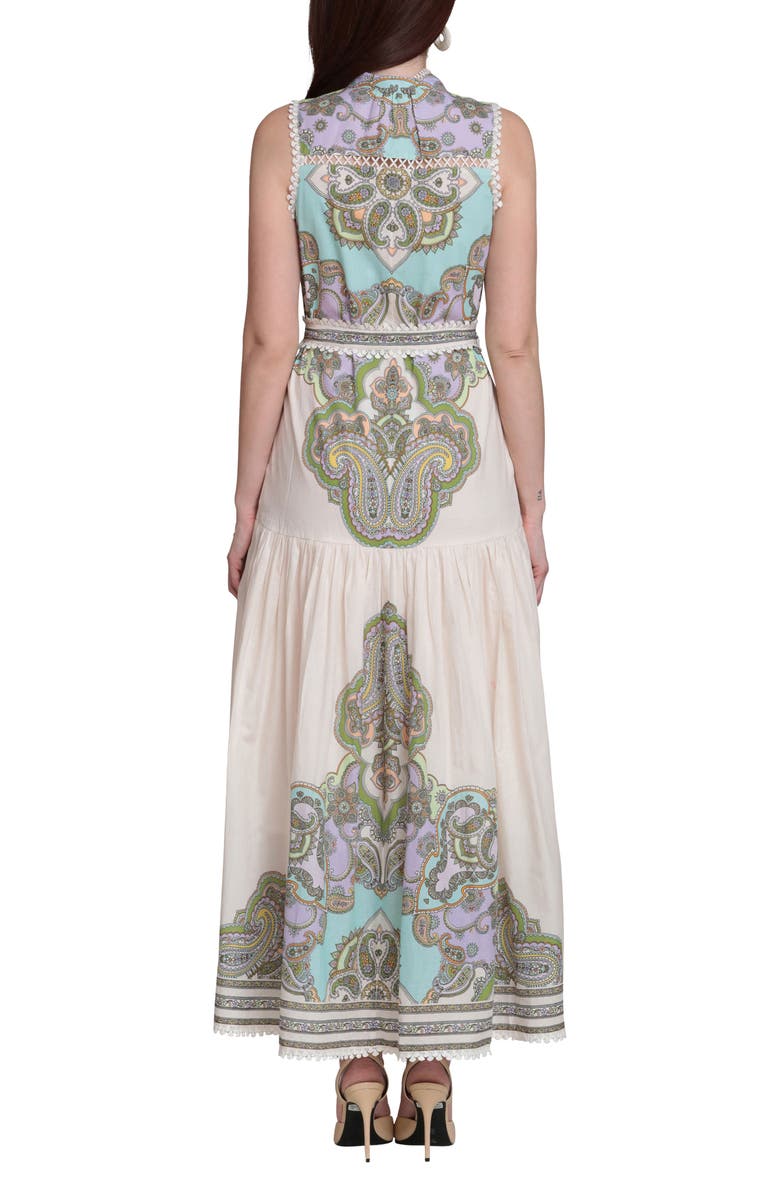 Avec Les Filles Placed Paisley Lace Trim Cotton Maxi Dress, Alternate, color, Cream Lisa Paisley