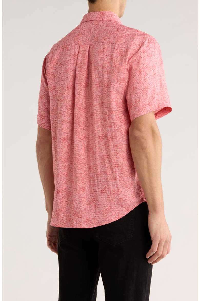 Etched Hibiscus Short Sleeve Button-Up Shirt, Alternate, color, CLARETE