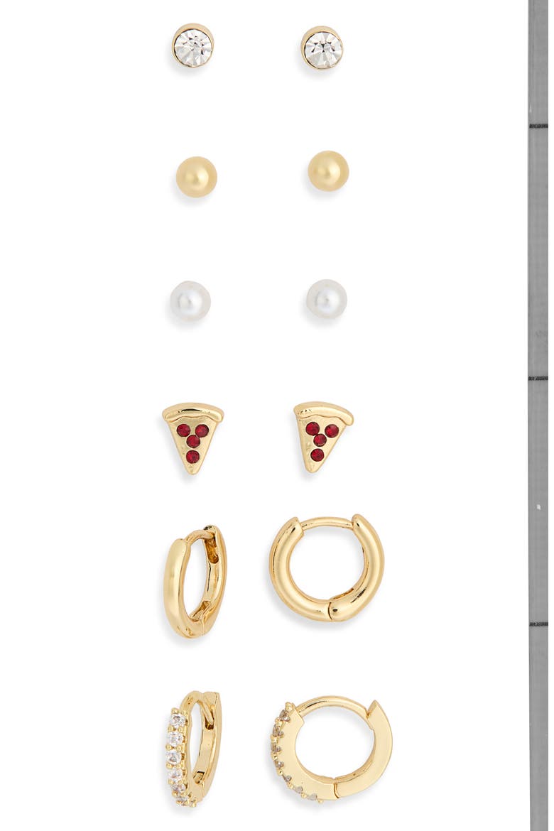 6-Pack Pizza Assorted Earrings Set, Alternate, color, RED MULTI- GOLD