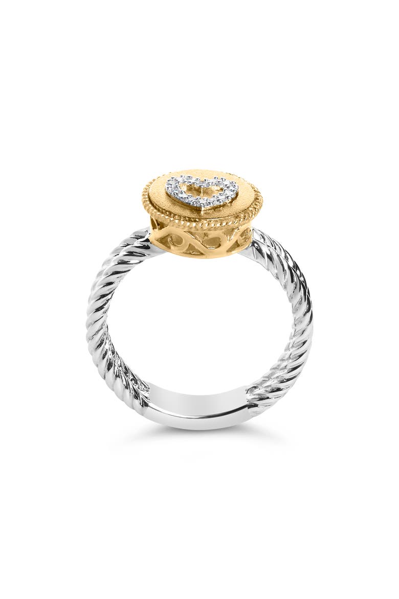 18K Yellow Gold Plated Silver Diamond Heart Ring with Satin Finish, Alternate, color, Yellow