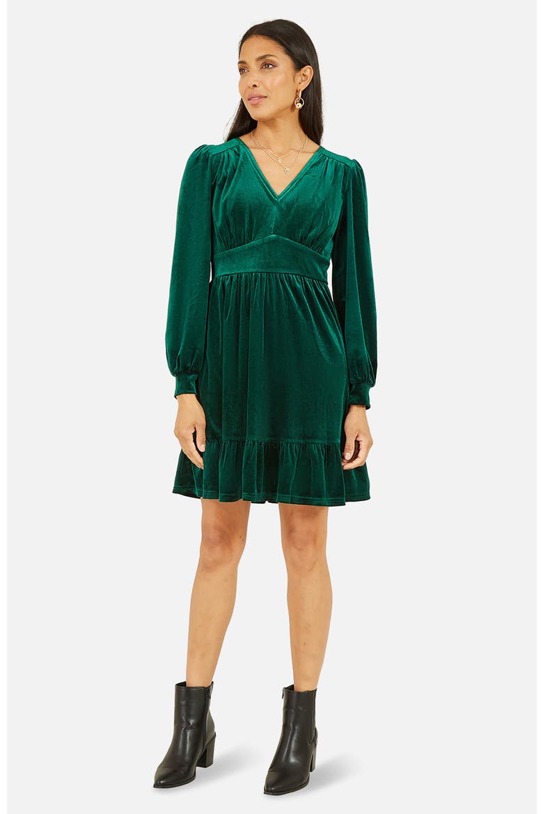 Velvet Long Sleeve Skater Dress, Main, color, Green