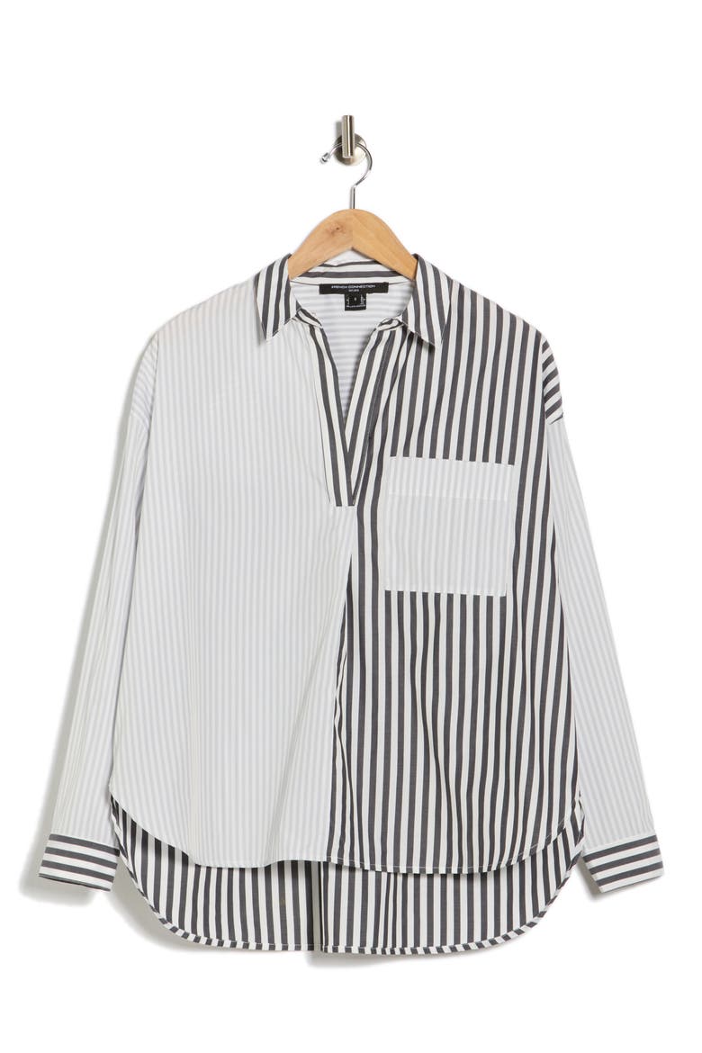 High-Low Boyfriend Shirt, Alternate, color, WHITE/ GREY/ BLACK