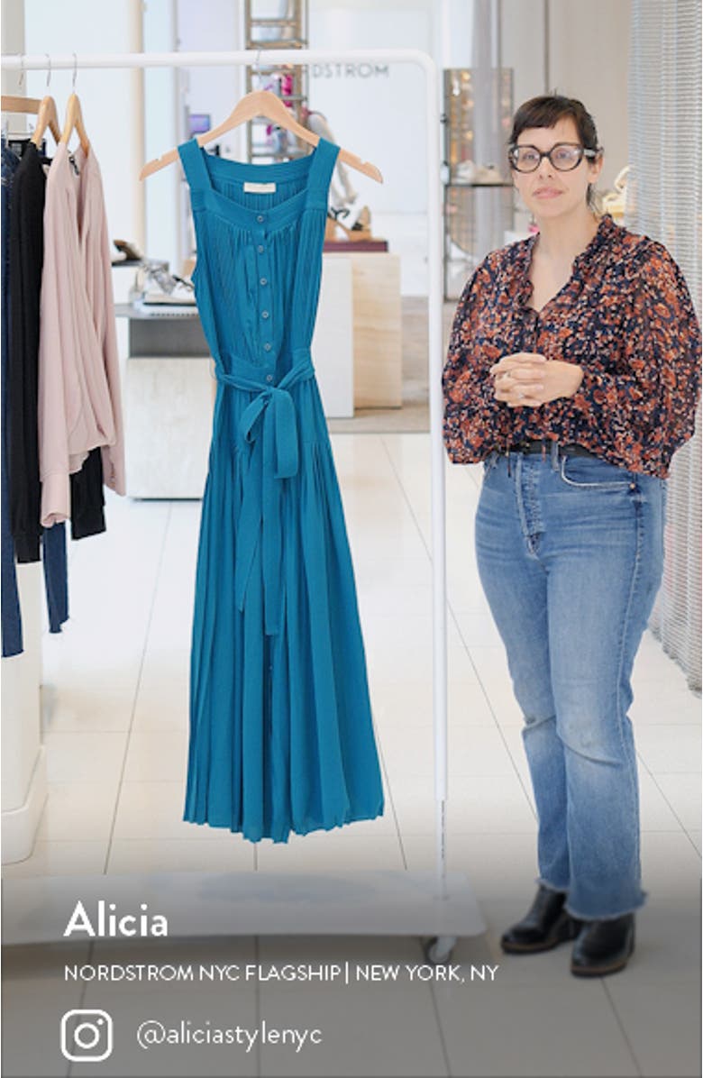 Annabeth Pleated Button Front Silk Maxi Dress, sales video thumbnail