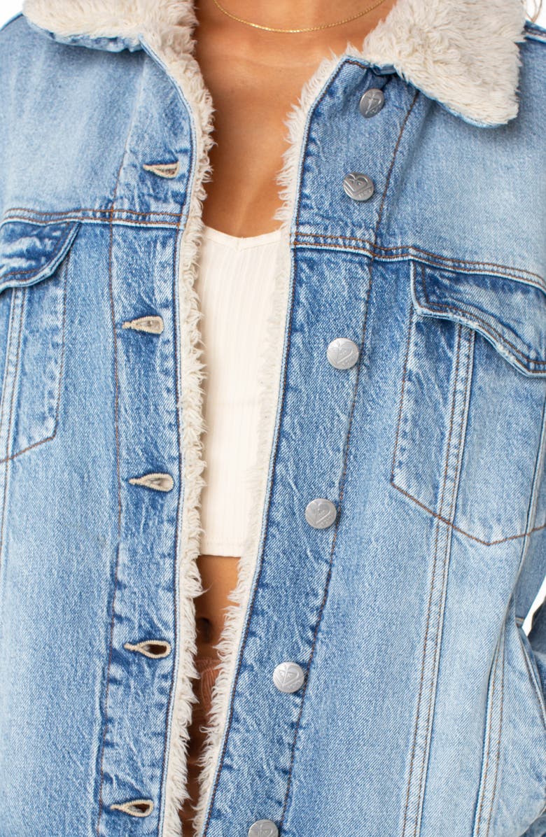 Roxy So Amped Faux Fur Lined Denim Jacket, Alternate, color, Surf Fin