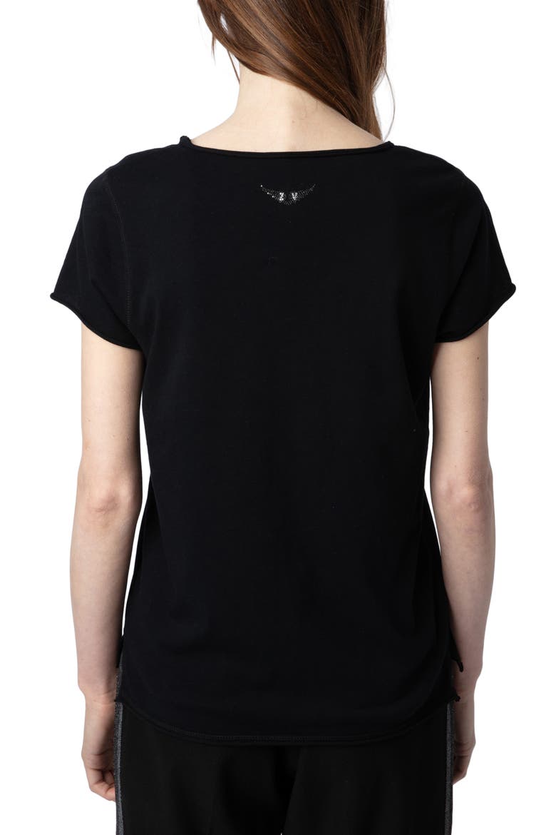 Tuni Wings Strass Embellished Keyhole Cotton Graphic T-Shirt, Alternate, color, NOIR