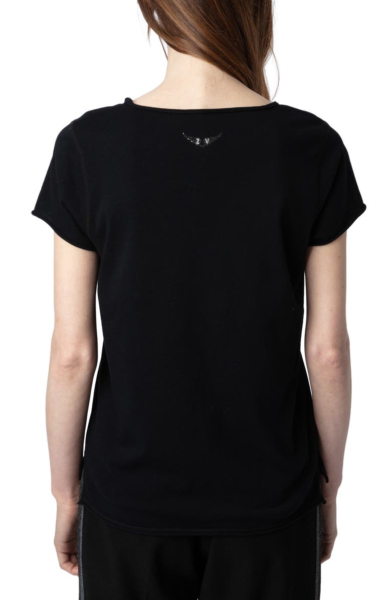Zadig & Voltaire Tuni Wings Strass Embellished Keyhole Cotton Graphic T-Shirt, Alternate, color, 