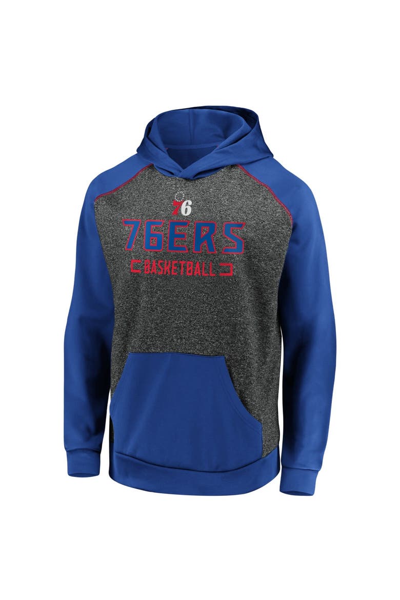 Men's Fanatics Branded Heathered Charcoal/Royal Philadelphia 76ers Game Day Ready Raglan Pullover Hoodie, Alternate, color, Heather Charcoal