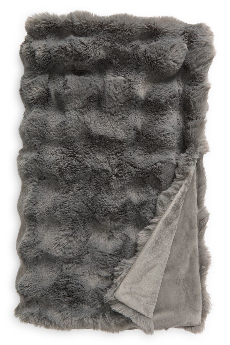 Bubble Faux Fux Throw Blanket, Main, color, GREY GRIFFIN