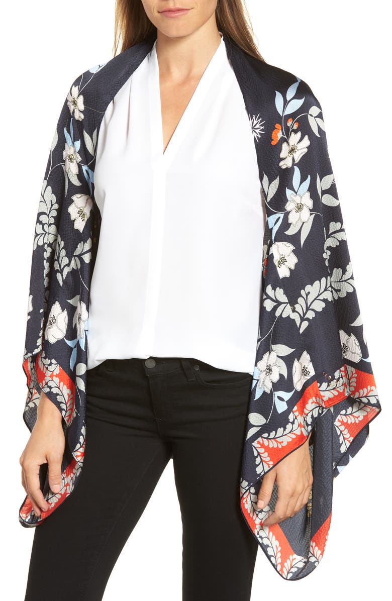 Ted Baker London Kyoto Gardens Silk Cape Scarf, Main, color, 