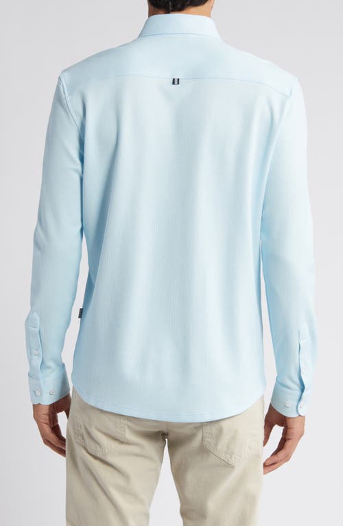 Stone Rose Solid Performance Piqué Button-up Shirt In Lt.blue