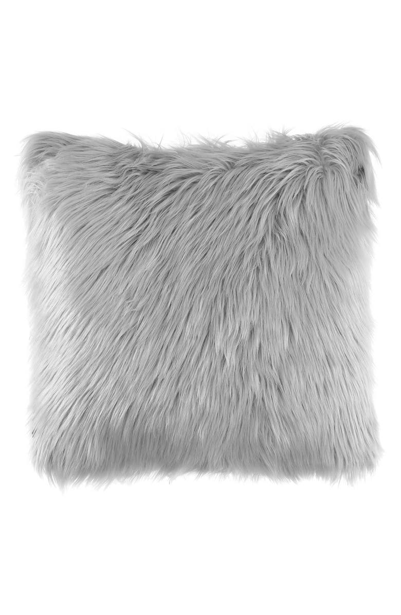 Juicy Couture Faux Fur Throw Pillow, Main, color, Grey