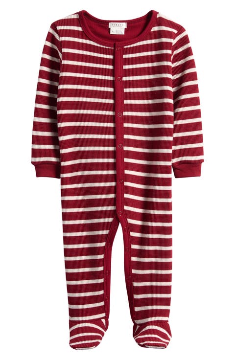 Scarlet Red Stripe Thermal Fitted Footie Pajamas (Baby)