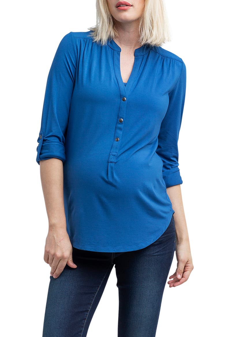 Amelie Snap Front Maternity/Nursing Top, Main, color, DUSK BLUE