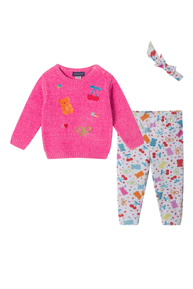 Chenille Sweater, Leggings & Headband Set, Main, color, PINK GUMMY