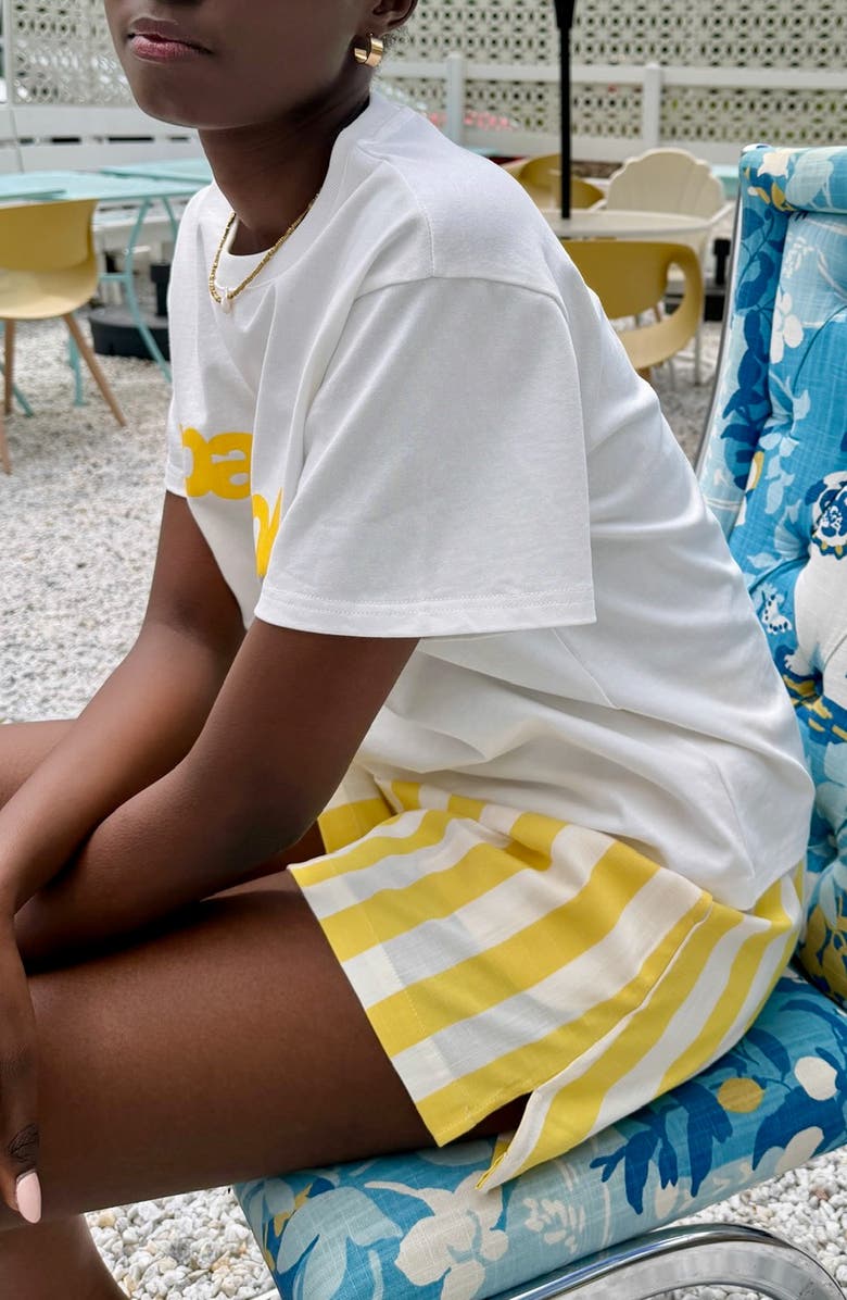 Viens Avec Moi The Paloma Stripe Shorts, Alternate, color, Yellow