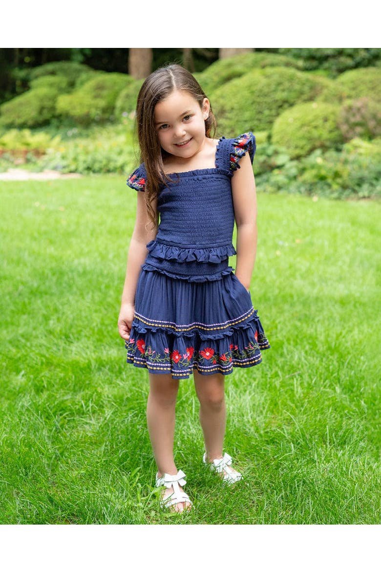 Zoe Smocked Bodice Embroidered Ruffle Dress, Alternate, color, Gardenia Embroidery