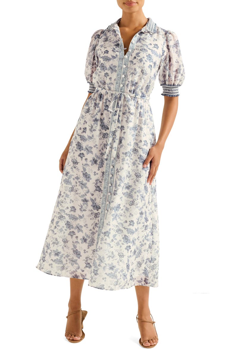Ever New Rochelle Floral Midi Shirtdress, Main, color,