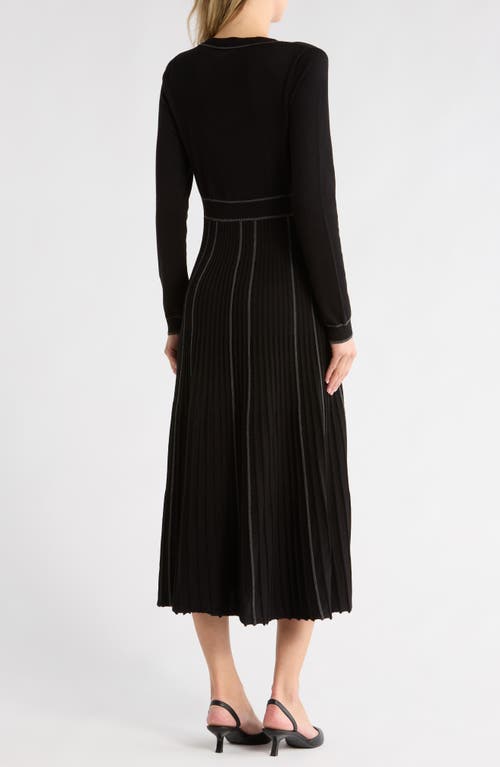 Max Studio Long Sleeve Piped Sweater Dress In Black