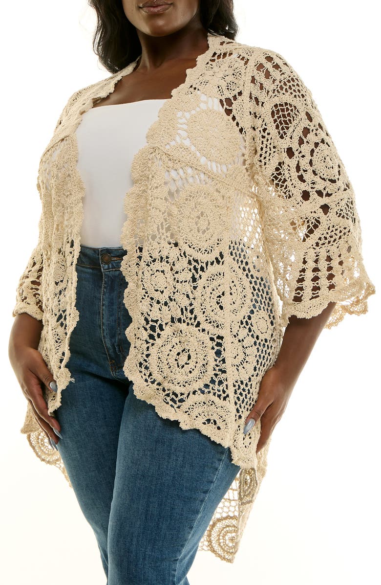Nina Leonard Crochet High-Low Cardigan, Alternate, color, Natural