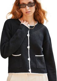 Ro&Zo Long Sleeve Crew Neck Contrast Cardigan