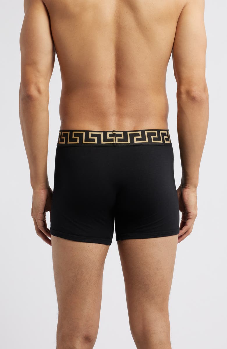 Versace 2-Pack Greca Border Stretch Cotton Boxer Briefs, Main, color, Black Gold Greek Key