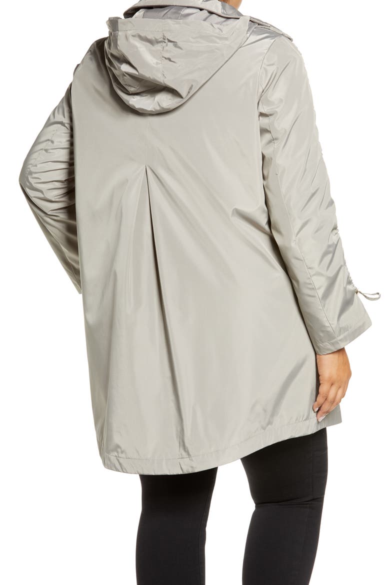 Ruched Sleeve Packable Rain Jacket, Alternate, color, TAUPE