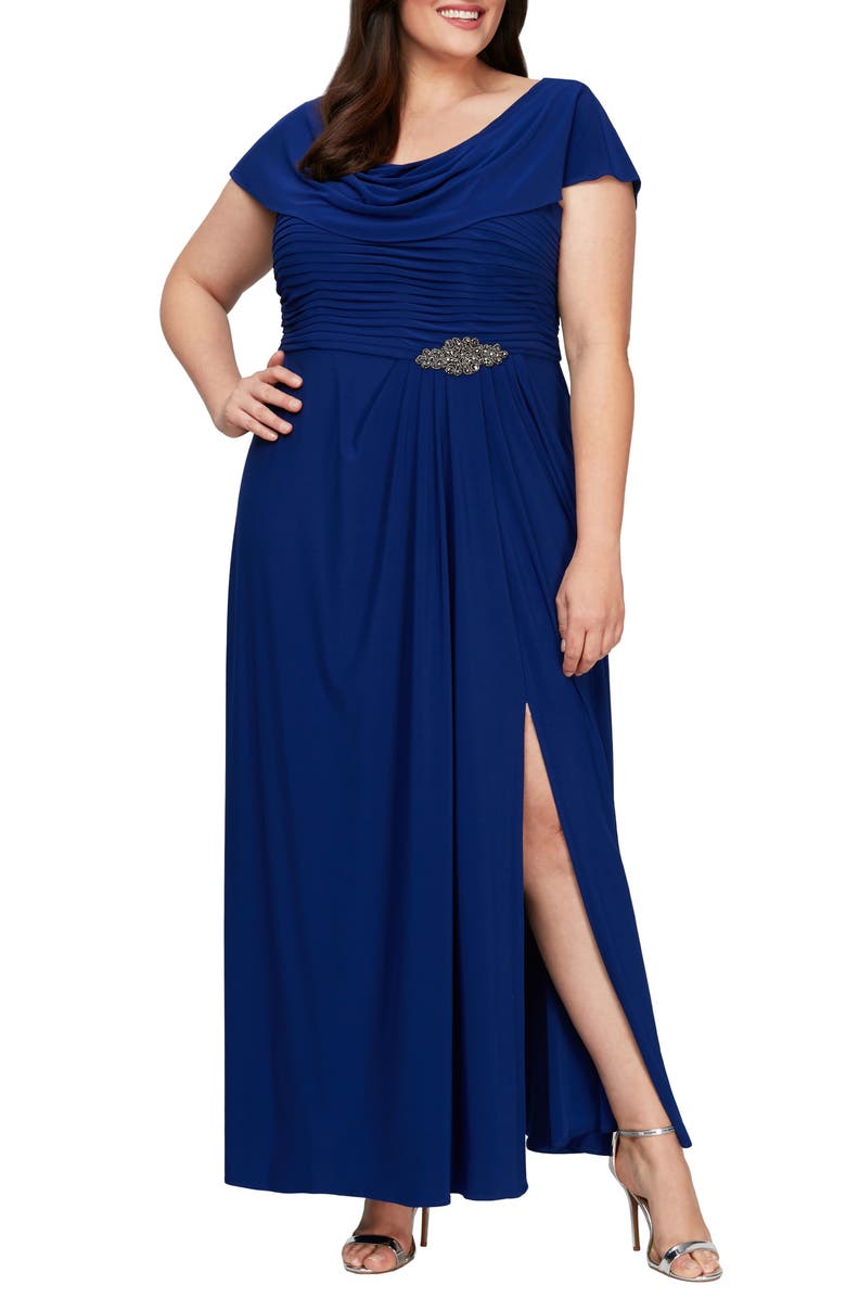 Alex Evenings Cowl Neck Beaded Waist Gown, Main, color,