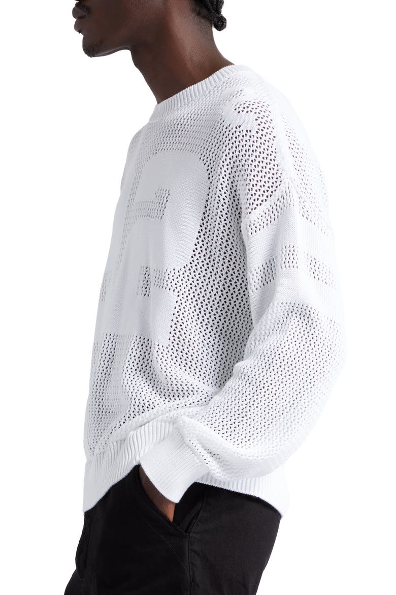 Tiger Patch Long Sleeve Cotton Mesh Sweater, Alternate, color, WHITE