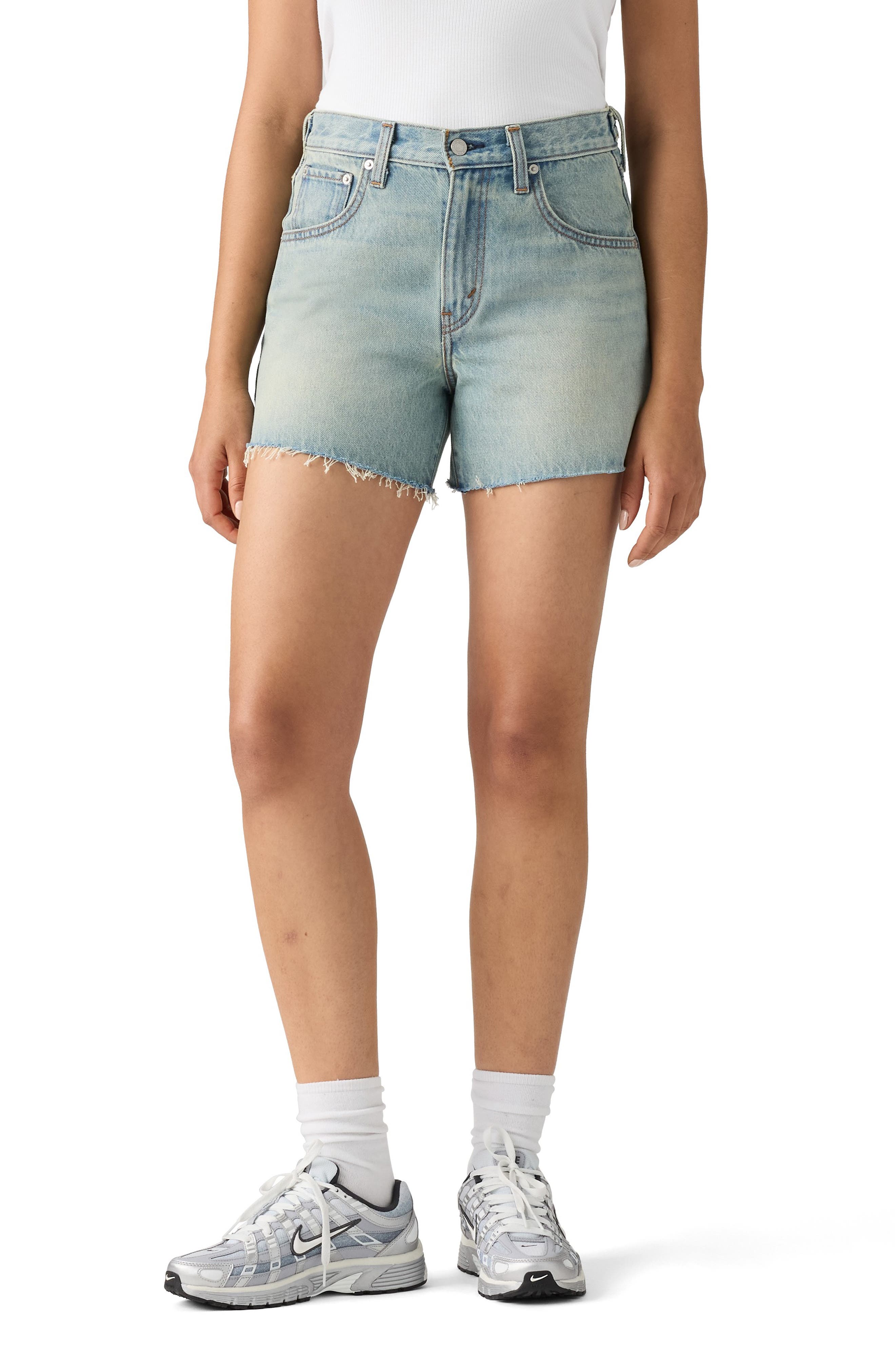 Cinch Mid Thigh Raw Hem Denim Shorts