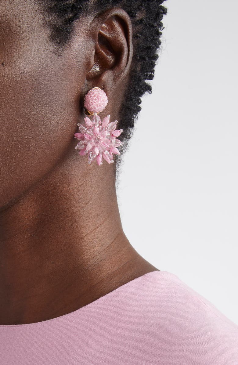 Oscar de la Renta Beaded Flower Clip-On Earrings, Alternate, color, Lily