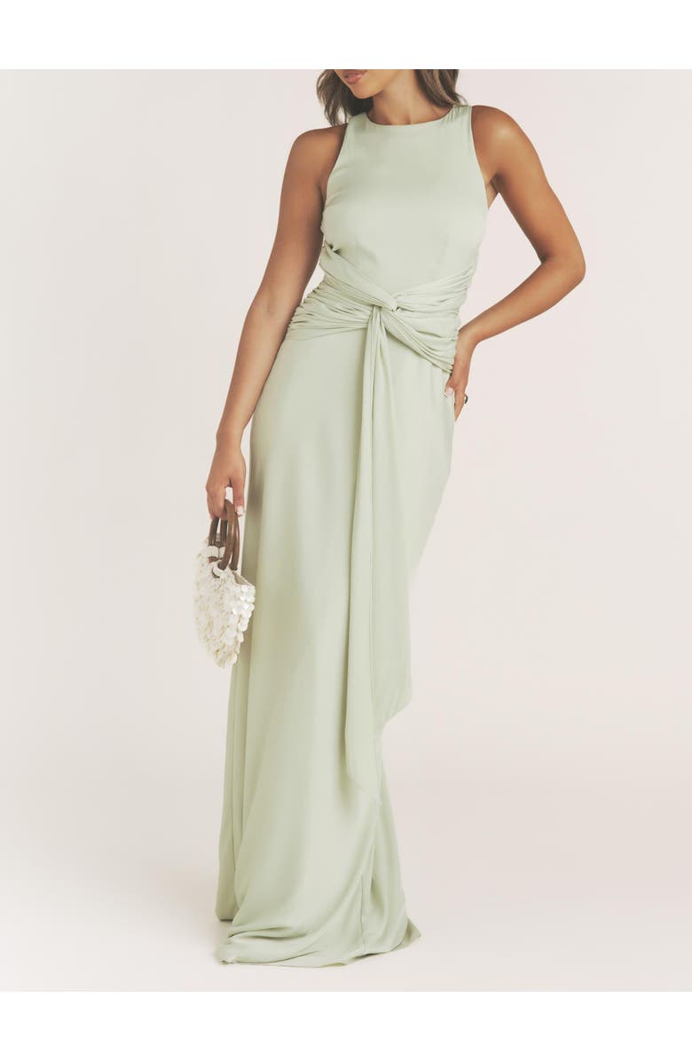 Six Stories Abigail Halter Neck Knot Detail Dress, Alternate, color, Sage