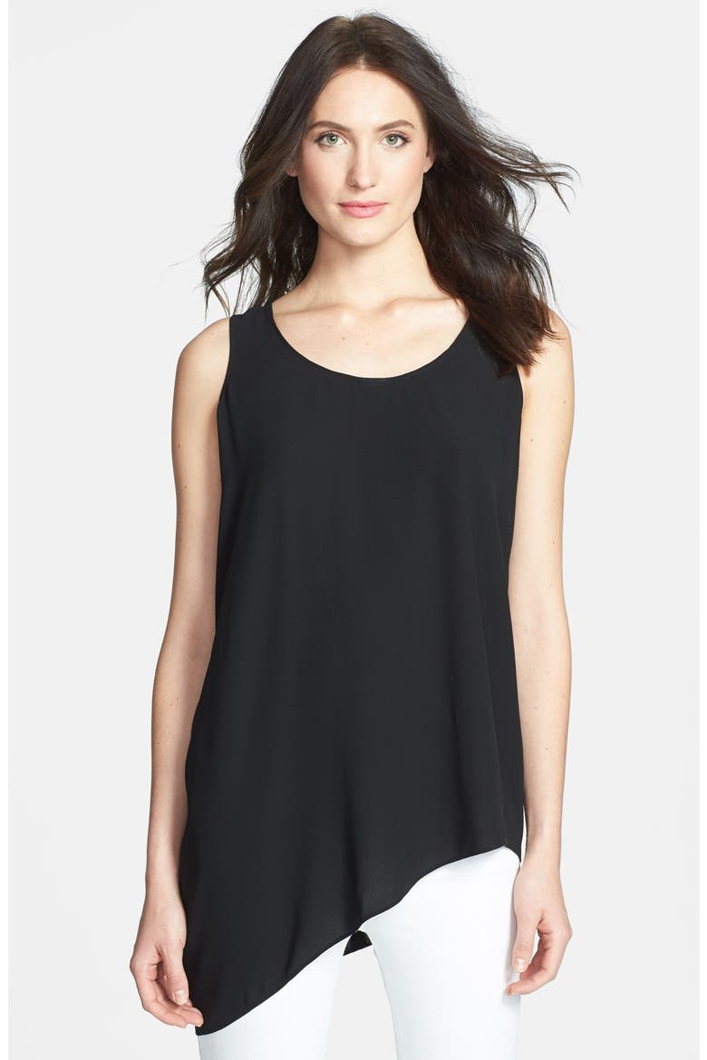 U-Neck Side Drape Silk Shell, Main, color, BLACK