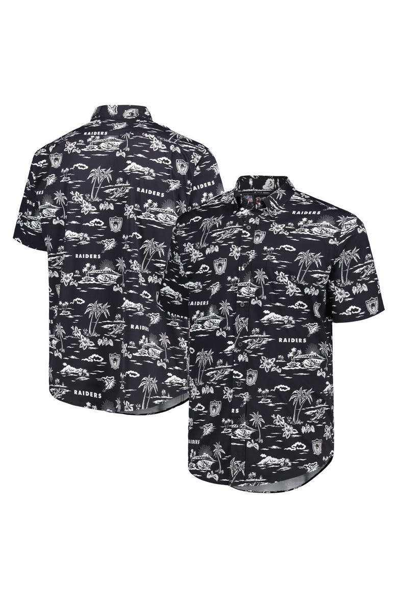 Men's Reyn Spooner Black Las Vegas Raiders Throwback Kekai Print Button-Up Shirt, Main, color, Black