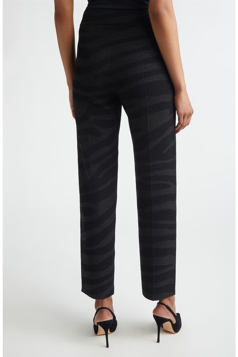 Isabel Metallic Zebra Jacquard Santa Roma Knit Pants, Alternate, color, BLACK METALLIC