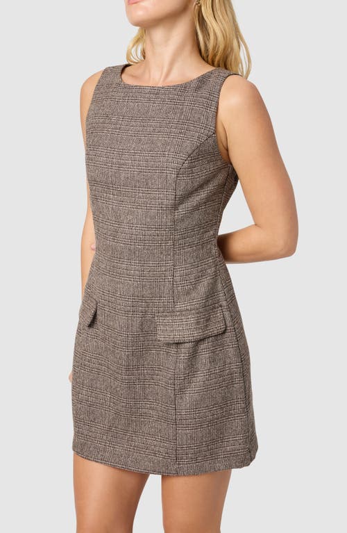 Lush Glen Plaid Sleeveless Minidress In Brown
