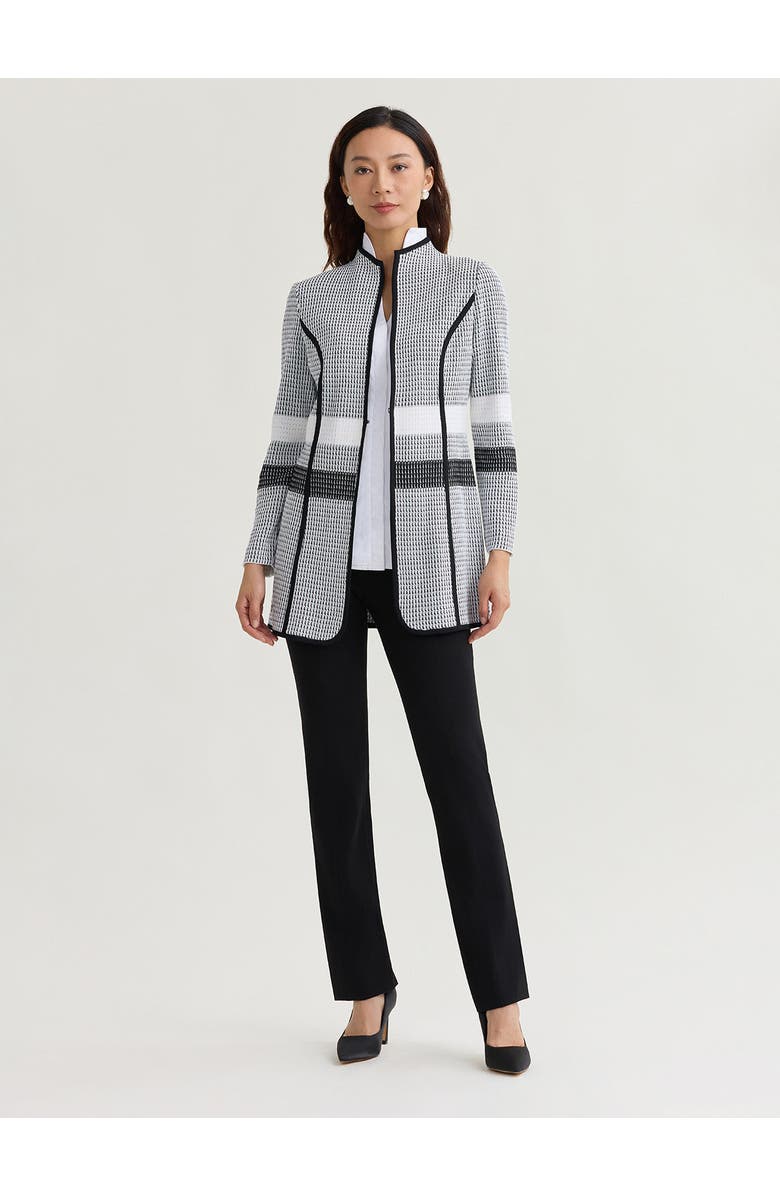 Misook Monochrome Jacquard Knit Jacket, Alternate, color, Black/White/ Grey