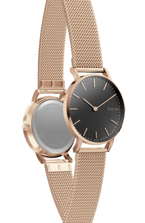 Solios Watches The Solar Classic | Black Dial In Rose Gold Mesh Metal