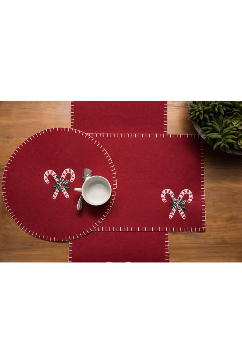 Candy Cane Berry Embroidered on Felt Christmas Runner 12" x 47.25", Alternate, color, Red