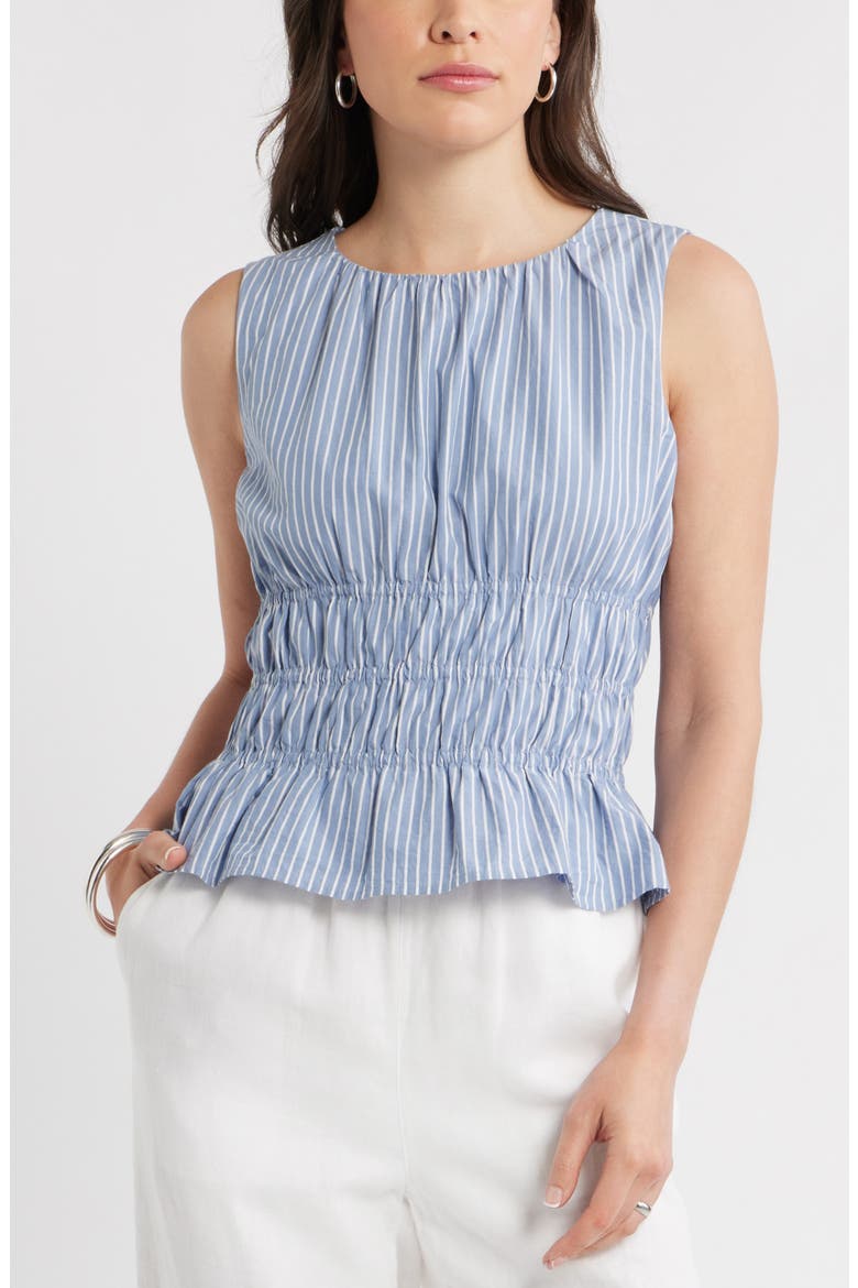 Stripe Smocked Peplum Poplin Top, Main, color, BLUE BEYOND CORA STRIPE