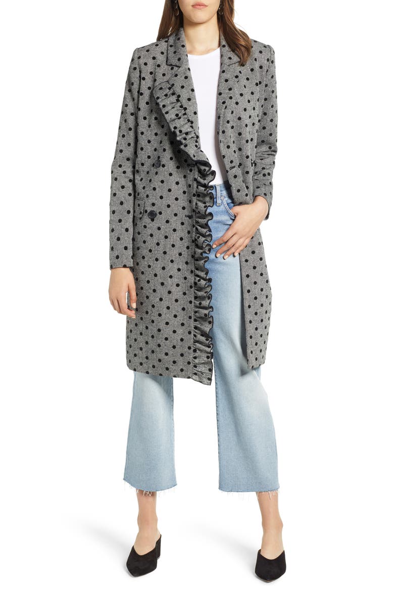 Flocked Dot Coat, Alternate, color, GREY- BLACK DOT
