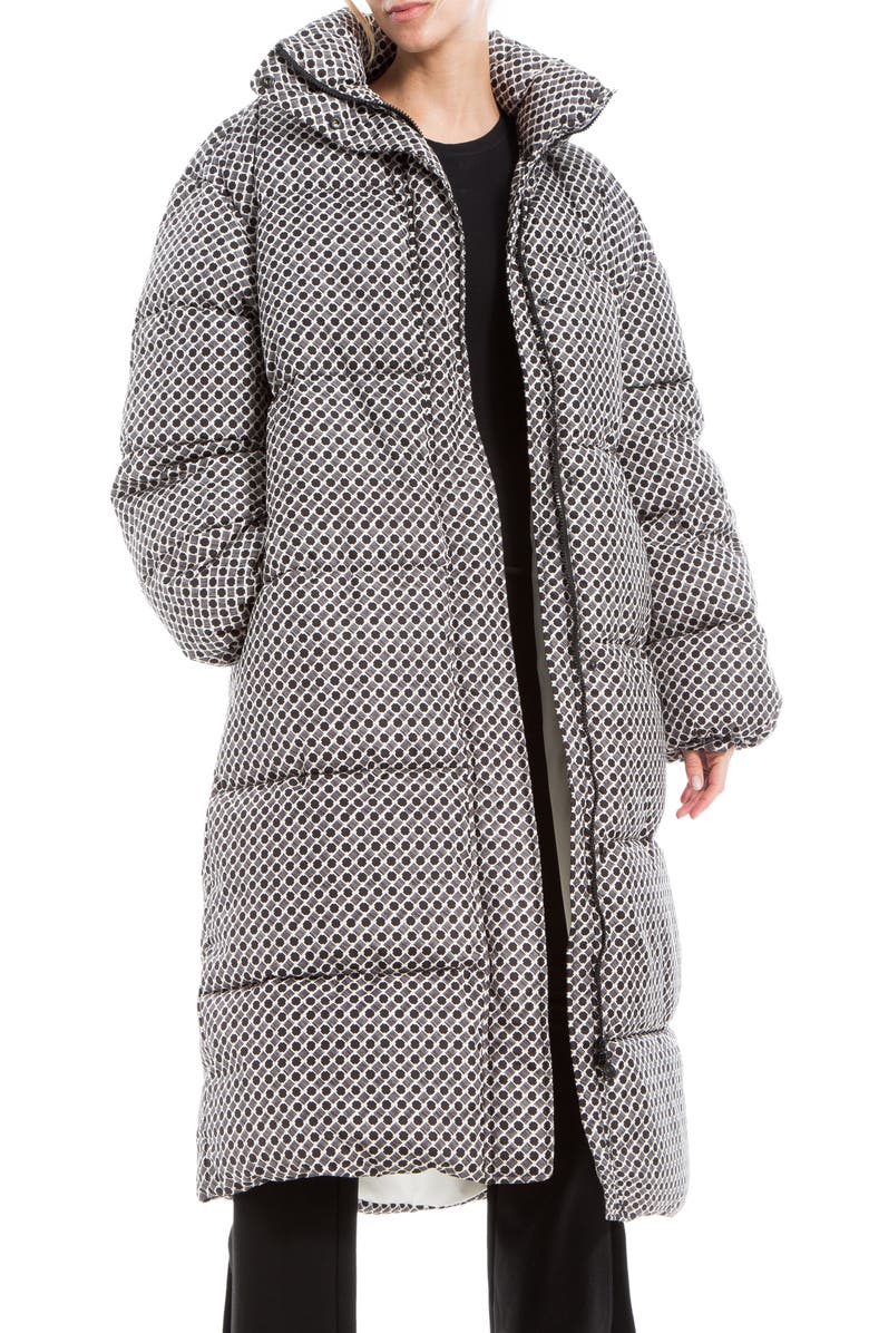 MAX STUDIO Midi Puffer Jacket, Main, color, Black/ Cream Wicker Diamonds