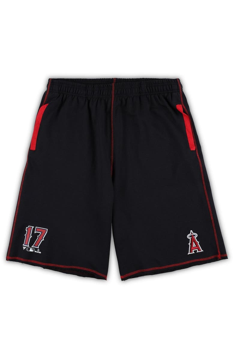 PROFILE Men's Shohei Ohtani Black Los Angeles Angels Big & Tall Stitched Double-Knit Shorts, Alternate, color, 
