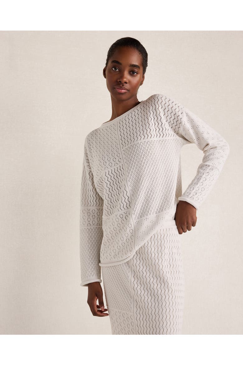 Organic Cotton Mixed Stitch Roll Neck Sweater, Main, color, White Oak
