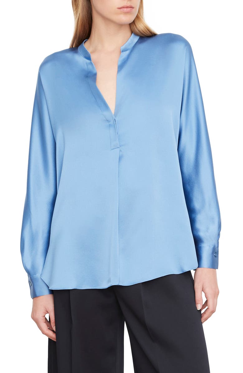 Vince Band Collar Silk Blouse, Main, color,