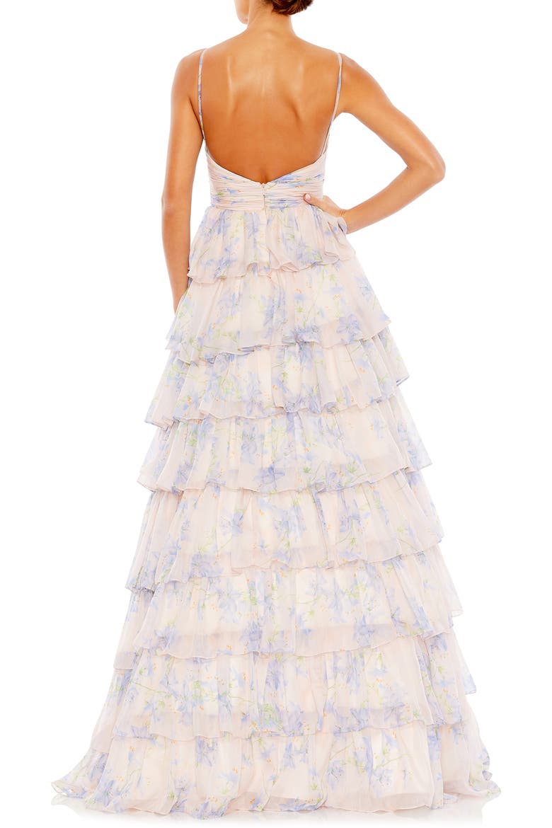 Floral Cut Out Ruffle Layered Gown, Alternate, color, VIOLET MULTI